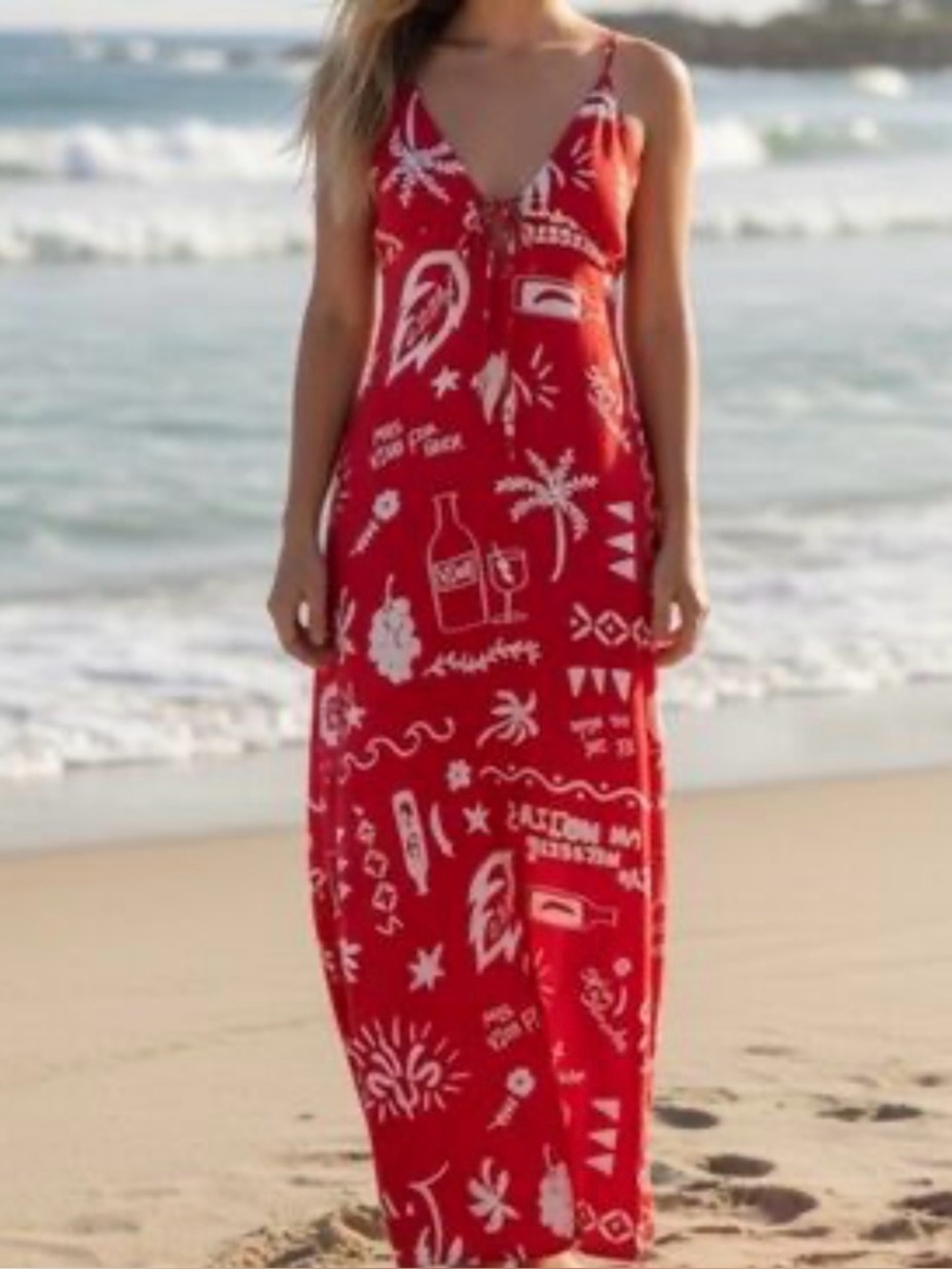 Paper Heart Anthropologie Mexico Linen Maxi Dress Red Fuego Size Small
